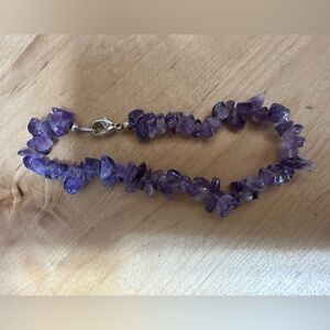 Vintage Genuine Purple Amethyst Stone Chip Bead Clasp Bracelet Jewelry